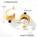 Ribbed Crescent Stud Earrings Gold Or Steel Pearl Or Black Agate view 9