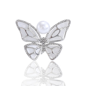 Crystal Outline Butterfly Brooch with Pearl Accent