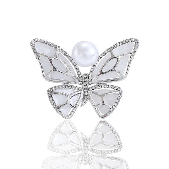 Crystal Outline Butterfly Brooch with Pearl Accent