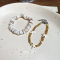 White Irregular Shell Chip Stretch Beaded Bracelet view 2