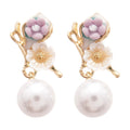 Pastel Flower Stud Earrings with Large White Pearl Drops view 5