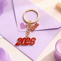 Gold Tone Red Numeral and Love Charm Keychain and Attached Hardware view 3