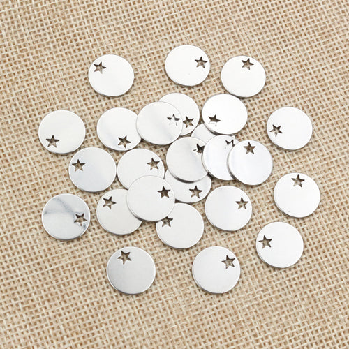 Stainless Steel Double Disc Pendants with Star Cutout Links — close-up product view