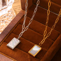 Square White Seashell Pendant Paperclip Chain Necklace view 3
