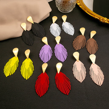 Seven Color Cutout Feather Statement Stud Earrings