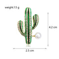Green Gold Tone Cactus Crystal Pearl Look Metal Brooch Pin view 2