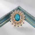 Blue Aqua Gold Tone Sunflower Crystal Metal Brooch Pin view 4
