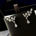Asymmetric Floral Clear Stone Long Drop Earrings In Silver Tone view 4