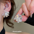 Clear Iridescent Floral Crystal Stud Earrings with Crystal Accents view 2