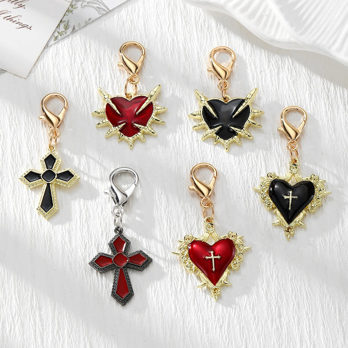 Gothic Thorn Heart and Cross Lobster-Clasp Charms in Six Designs