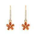 Gold Tone Red Orange Flower Drop Earrings Clear Hook Pavé view 5