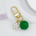 Wool Felt Ball Keychain With White Enamel Flower Charm And Gold-Tone Clasp view 7