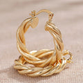 Gold Tone Triple Twist Hoop Earrings Polished Statement Fashion Jewelry view 2