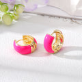Gold Tone Chunky Color Block Enamel Huggie Hoop Earrings view 2
