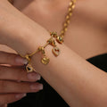 Snake Chain Heart Zircon Charm Bracelet Gold Steel view 3