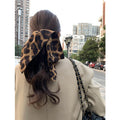 Dark Brown Leopard Oversized Fabric Bow Ponytail Hair Tie view 2