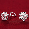 Silver Rose Flower Stud Earrings With Butterfly Backs view 3