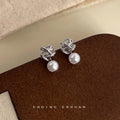 Silver Wire Ball Cage Pearl Drop Stud Earrings Pair view 4
