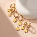Crystal Four Leaf Flower Drop Hoop Earrings in Three Gold Tone Designs view 2