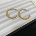 Gold Tone Textured Rope Hoop Stud Earrings Fashion Jewelry view 6