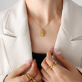 Rectangular Hand Crescent Moon Relief Pendant Necklace view 1