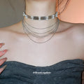Silver Layered Chain And Pearl Choker Necklace Pendant Jewelry view 3