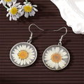 Silver Tone Round Daisy Pendant Necklace Hook Earrings and Set view 7