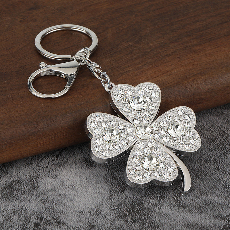 Rhinestone Four-Leaf Clover Metal Keychain Bag Charm Accessory