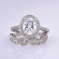 Silver Tone Oval Crystal Halo Two Piece Ring Set Statement Jewelry view 5
