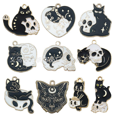 Colorful dog charms arranged on a light background