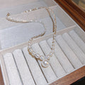 Silver Crushed Chain White Pearl Pendant Necklace Drop view 6