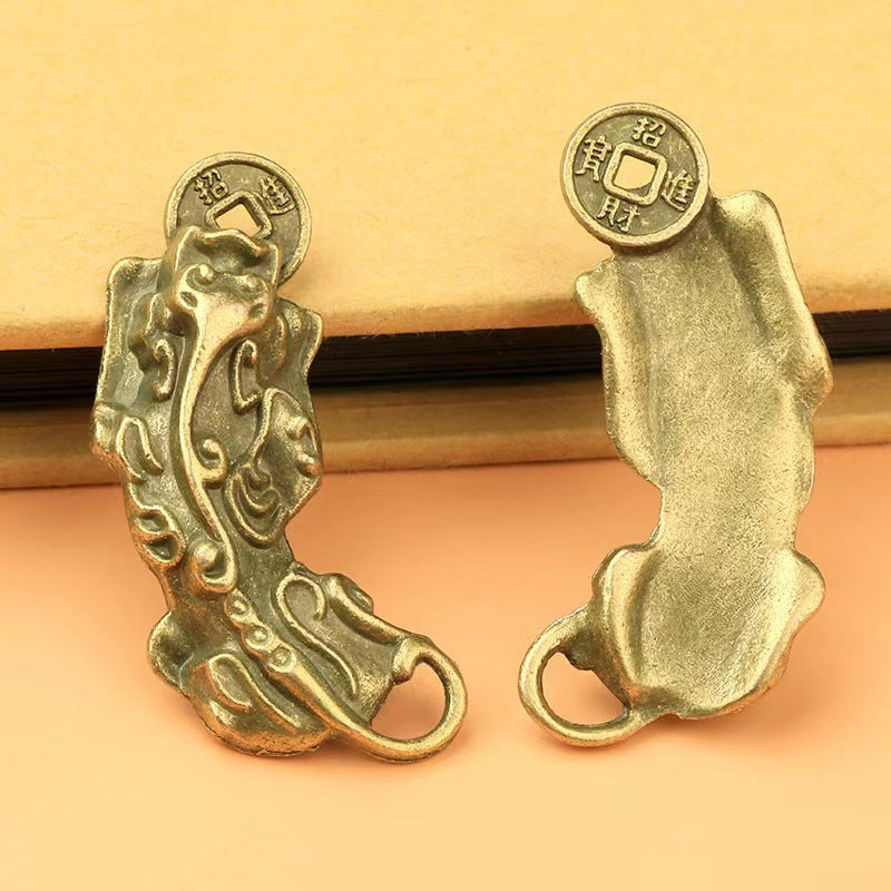 Brass-Look Pixiu Fortune Beast Alloy Keychain Pendant Charm