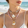 Natural Conch Bead Carabiner Necklaces In Six Color Mixes view 3