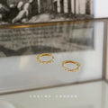 Gold Thin Huggie Hoop Bottom Crystal Row Earrings Pair view 2