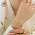 Dual Chain Smiley Face Disc Bracelet Gold Steel Tone view 3