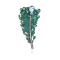 Green Feather Crystal Two Designs Metal Brooch Pin view 1