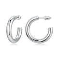 Silver Tone Rounded Hoop Stud Earrings with Polished Metal Finish view 1