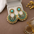 Red and Turquoise Ornate Floral Fringe Statement Earrings view 3