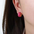 Gold Rim Half-Circle Enamel Stud Earrings Black White Pink view 4