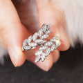 Silver Tone Crystal Leaf Open Ring Polished Statement Fashion Jewelry view 1