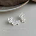 Silver Edged Three White Flower Pearl Center Ear Climber Studs view 3