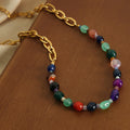 Multicolor Faceted Agate Bead Gold Oval Link Necklace view 3