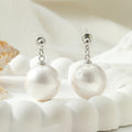 White Pearl Look Ball Silver Tone Dangle Stud Earrings view 3