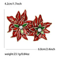 Red Poinsettia Flower Brooch with Green Crystal Centers view 5