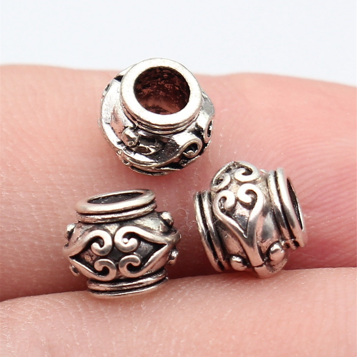 8.2x8.2x6.6mm 0.94g Antique Silver Zinc Alloy Heart Texture Large Hole Spacer Beads for DIY Bracelets