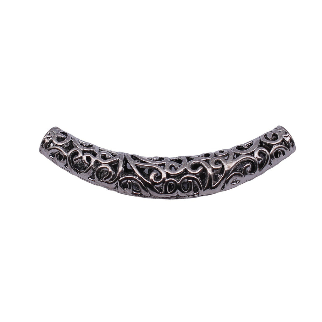 66x11x9.3mm 7.6g Antique Silver Zinc Alloy Hollow Curved Tube Beads for Bracelet Necklace Jewelry Making