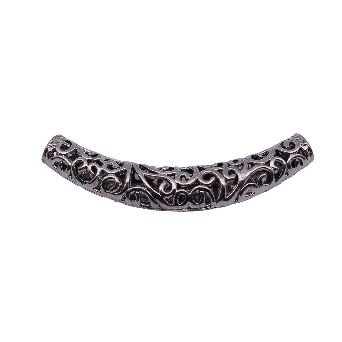 66x11x9.3mm 7.6g Antique Silver Zinc Alloy Hollow Curved Tube Beads for Bracelet Necklace Jewelry Making