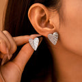 Heart Leaf Vein Texture Stud Earrings Gold Silver Pair view 3