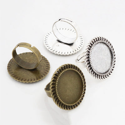 Rope Border Oval Cabochon Ring Bases in Two Finishes shown in a grouped front view