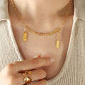 Gold Geometric Link Necklace With Dual Text Bar Pendants view 4